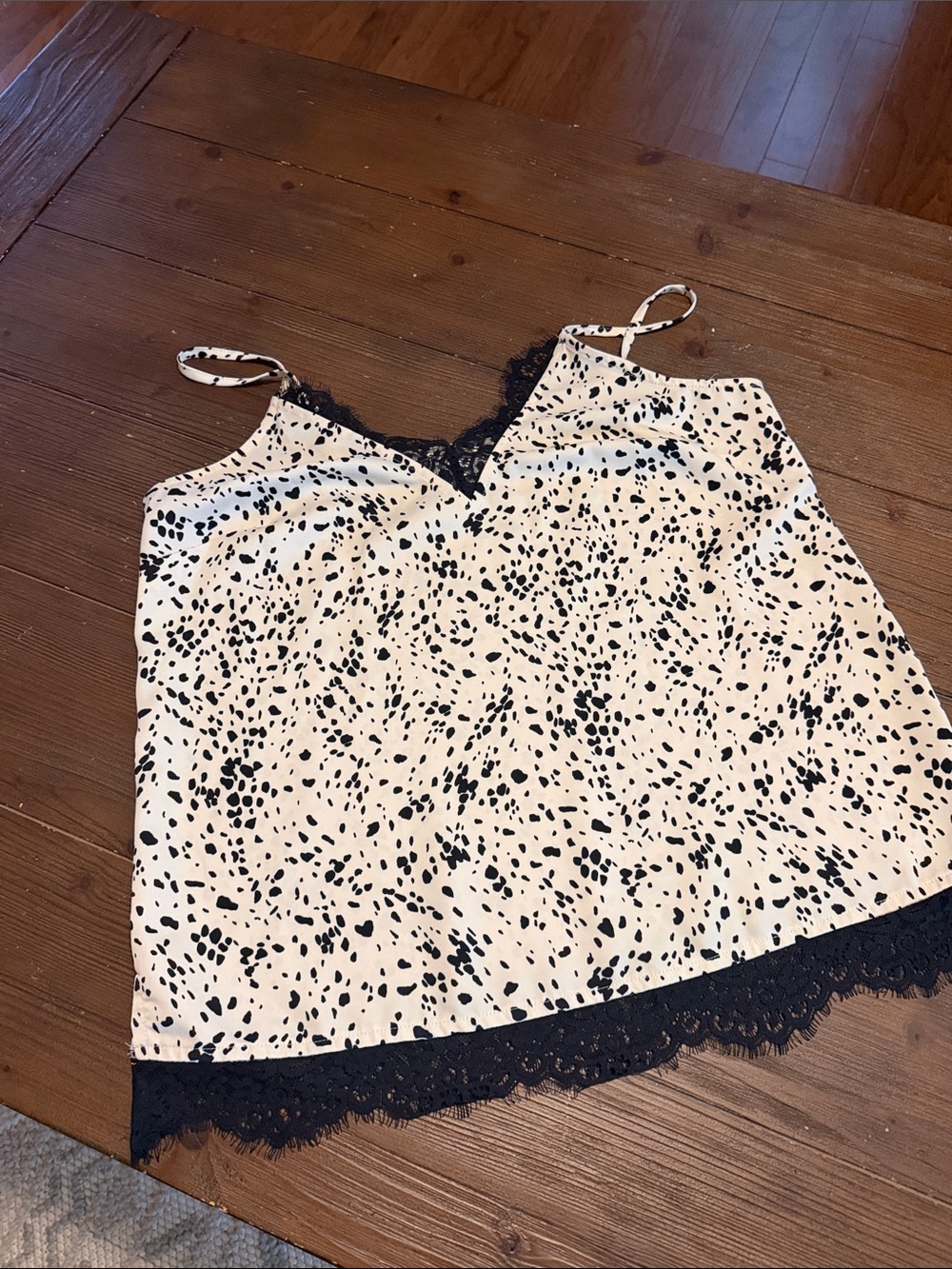 Black & White Spotted Lace-Edge Cami Top